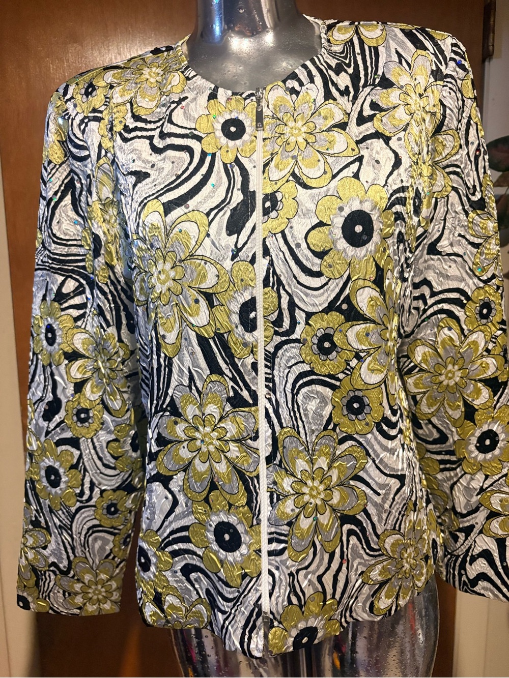 Floral Blazer in Black & Yellow Like New
